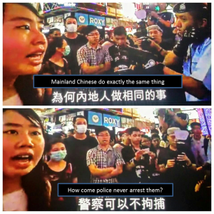 A Hongkonger questions police for arresting protesters at anti-Dama Dance protest
